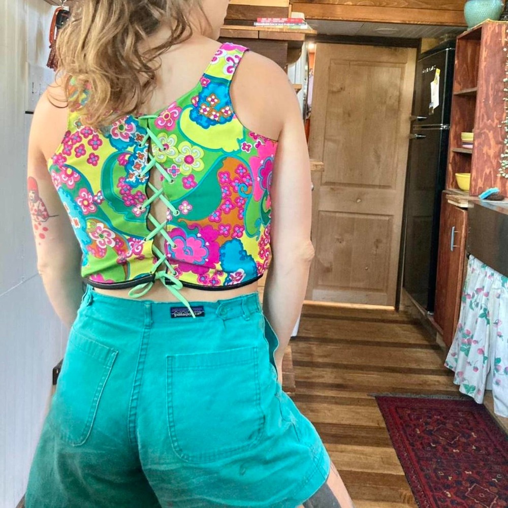 Cropped corset top handmade from vintage 70s psychedelic fabric